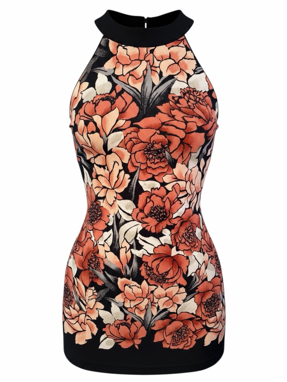 White House Black Market Floral High-Neck One-Piece — Coral, Cream & Black